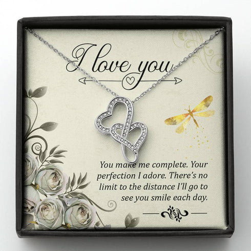 I love you :Special Double Hearts Necklace - Necklace for her